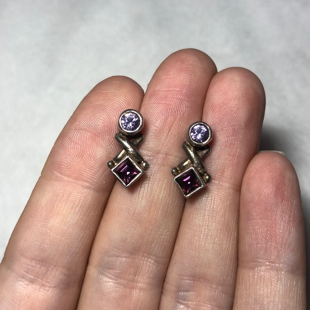Sterling Purple Geometric Stud Earrings